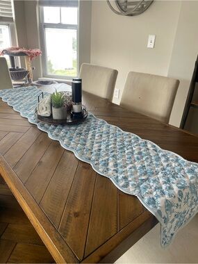 Blue Floral Quilted Table Runner - Home Dining
